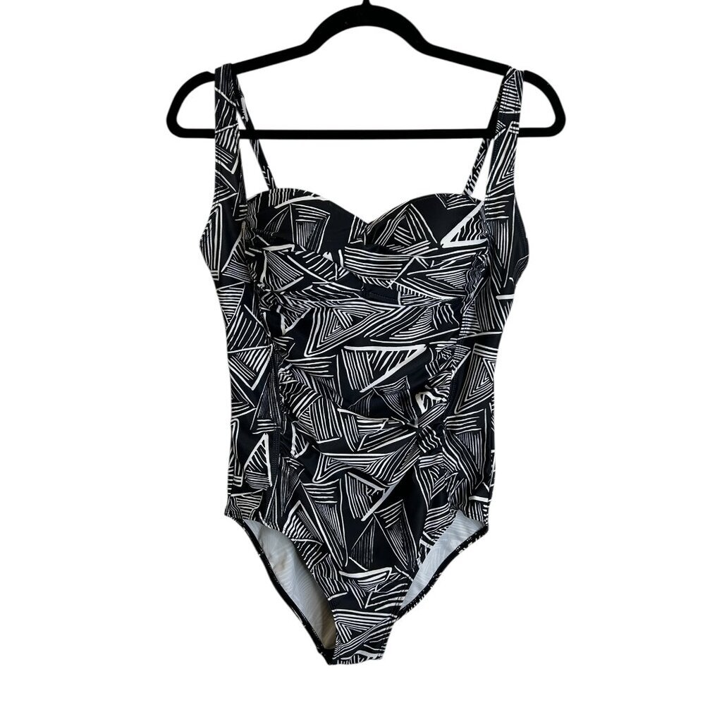 Liquid Black & White Ruched‎ One-Piece Swimsuit Sz S Beachy Resortwear Cruise